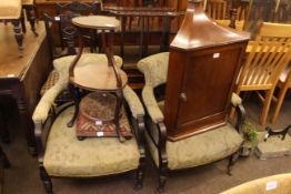 Pair Victorian tub armchairs, heart shaped two tier stand,
