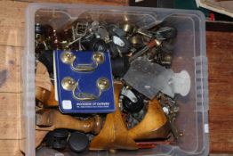 Box of ironmongery, door furniture, casters, escutcheon's, etc.