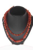 Red cornelian bead necklace, 8cm length.