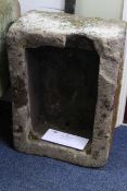 Weathered stone garden trough, 30cm by 62cm by 46cm.