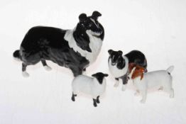 Beswick large and small sheep dogs, small Jack Russell and sheep, (4).