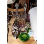 Collection of glass including paperweights, decanters, Caithness, fish.