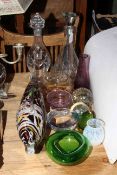 Collection of glass including paperweights, decanters, Caithness, fish.