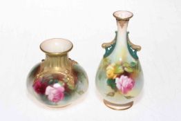 Two small Royal Worcester rose painted vases, shape no. 288 and 306, circa 1900.