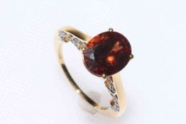 Zanzibar Sunburst zircon and diamond 18 carat gold lorique ring, size N/O, with certificate.