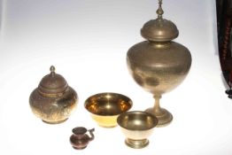 Five pieces of Indian metalware.
