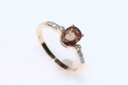 14k gold, colour change garnet and diamond ring, size N/O, with certificate.