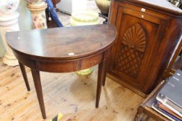 Victorian oak corner wall cabinet and 19th Century mahogany demi lune fold top tea table (2).
