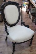 Victorian ebonised and gilt painted oval panel back occasional chair.
