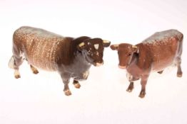 Rare Beswick Dairy Shorthorn Bull, Ch. Gwersylt Lord Oxford 74th, together with Ch.