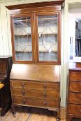 Edwardian mahogany and chequer inlaid bureau bookcase having two astragal glazed doors above a fall