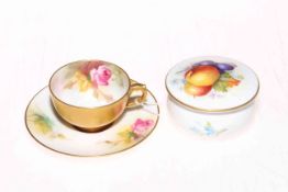 Royal Worcester rose painted cup and saucer, signed E.S.