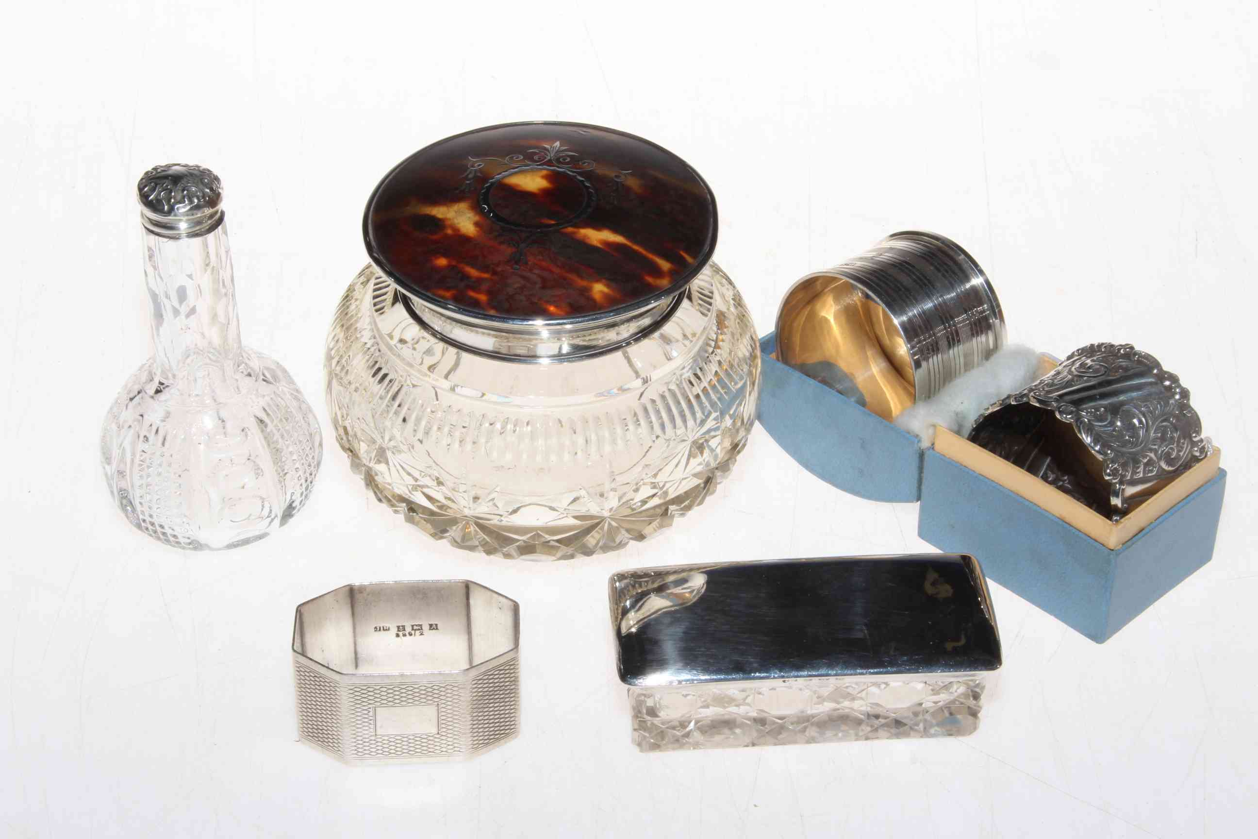 Silver and tortoiseshell crystal jar, Birmingham 1932,