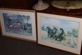 Collection of nineteen decorative pictures and mirrors including Alderson Sisters prints.