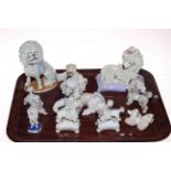 Collection of pottery poodles, Sitzendorf, Lladro, etc.