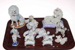 Collection of pottery poodles, Sitzendorf, Lladro, etc.