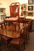 Mahogany twin pedestal extending dining table and leaf,