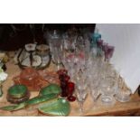 Collection of glass including etched, vanity sets, commemorative, etc.