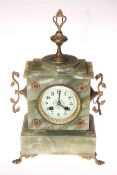 Victorian onyx and gilt metal mantel clock with enamel dial, 39cm by 25cm by 12cm.