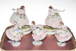 Five Continental porcelain crinoline ladies.
