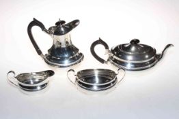 Silver four piece tea set of oval form, Ernest Viner, Sheffield 1966, 55 troy oz gross.