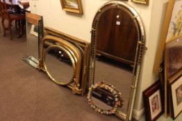Collection of six wall mirrors including gilt framed overmantel.