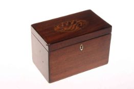 Georgian mahogany tea caddy with shell inlay, 19cm by 11cm.