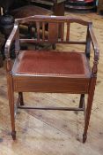 Edwardian inlaid mahogany music stool.