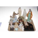 Collection of religious pottery figures and Russian style icon.