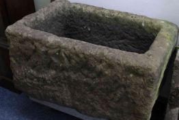 Large weathered stone garden trough, 46cm by 87cm by 55cm.