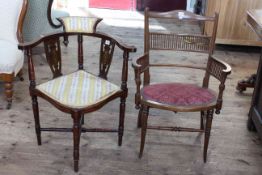 Two Edwardian inlaid mahogany occasional chairs.