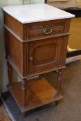 Continental oak marble topped pot cupboard, 83cm high by 38.5cm wide by 40cm deep.