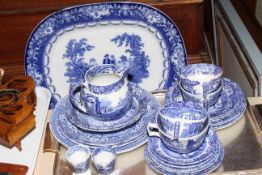 Twenty four pieces of Spodes 'Italian' blue and white china and Doulton blue and white meat plate.