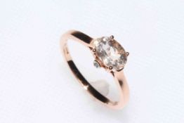 Morganite and diamond 9k rose gold ring, morganite 1.11 carat, size P/Q, with certificate.