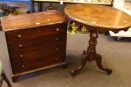 Small Victorian stained pine chest of four drawers and Victorian oval mahogany triform occasional
