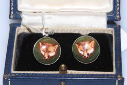 Pair sterling silver fox mask cufflinks, boxed.
