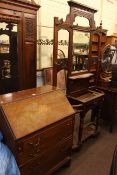 Edwardian inlaid mahogany four drawer bureau and late Victorian walnut mirror backed hallstand (2).