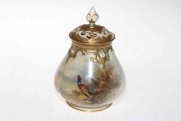 James Stinton Royal Worcester pheasant pot pourri vase, signed, shape no.