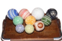 Collection of ten 19th/20th Century pottery carpet bowls.