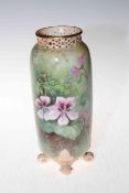 Royal Worcester Clematis vase with pierced rim, shape no. 42, 22.5cm (one foot restored).