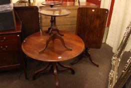 Victorian mahogany snap top occasional table, demi lune fold top card table,