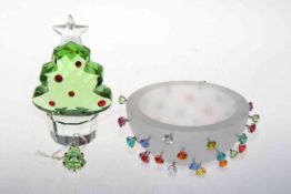 Swarovski Apollo bowl, 18cm diameter, and two Christmas trees (2).