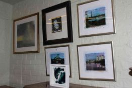 Collection of six pictures comprising three photographic Tyneside scenes,