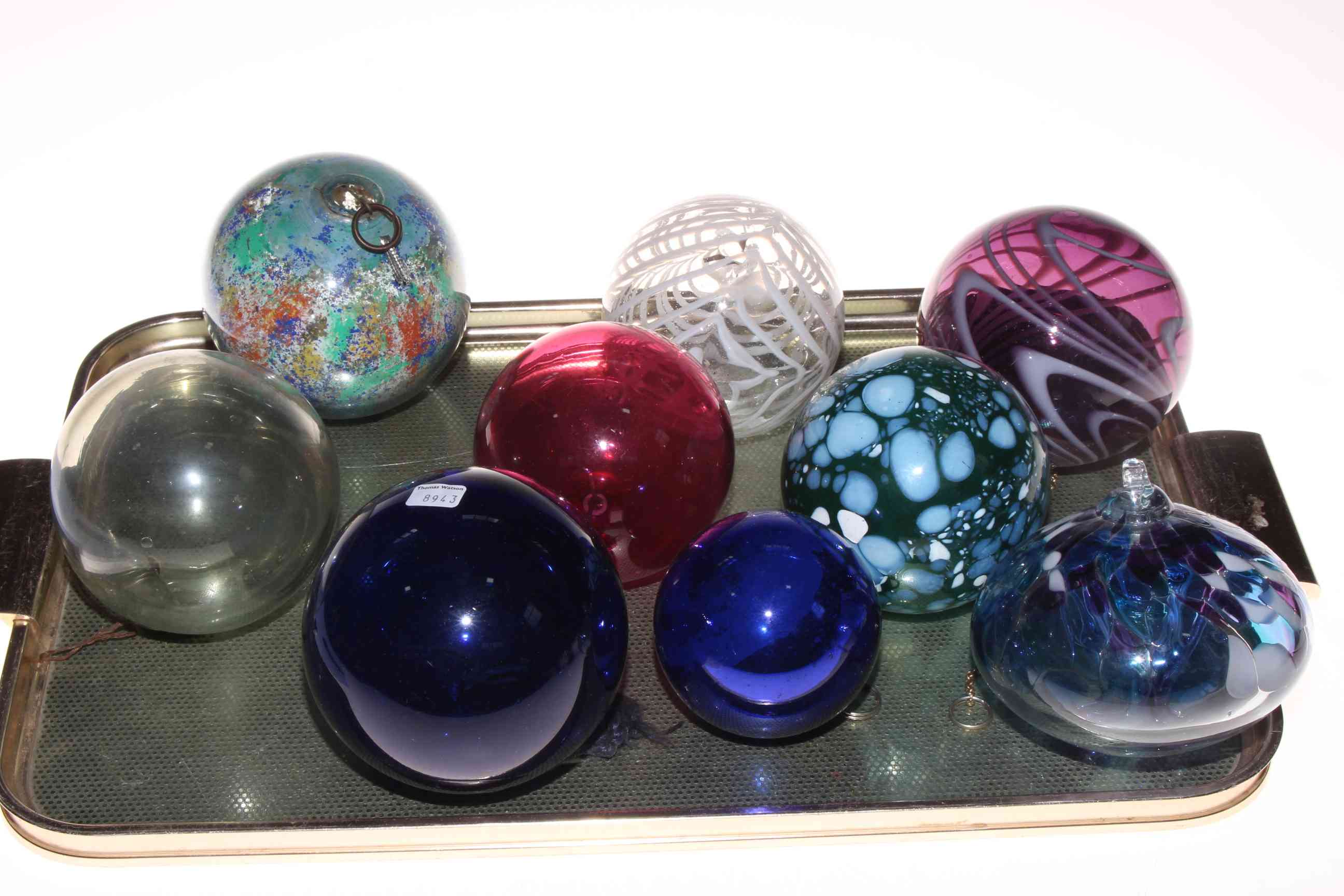Nine Victorian glass baubles/witches balls.
