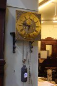 Brass longcase clock dial and movement signed Jn Swinburn, Hexham, converted to be wall mounted,
