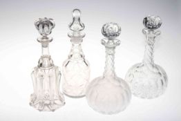 Collection of seven antique glass decanters and hexagonal vase (8).