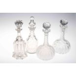 Collection of seven antique glass decanters and hexagonal vase (8).