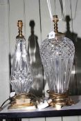 Two Waterford crystal table lamps, no shades, 47cm.