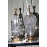 Two Waterford crystal table lamps, no shades, 47cm.