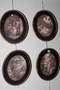 Set of four Edwardian oval coloured prints, Morning, Noonday, Evening and Night.